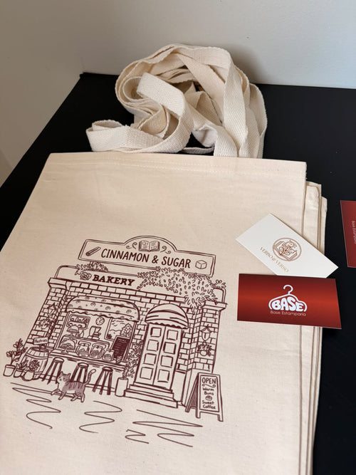 Ecobag Grande Açúcar & Canela - 100% Algodão com ilustração Cinnamon & Sugar Bakery